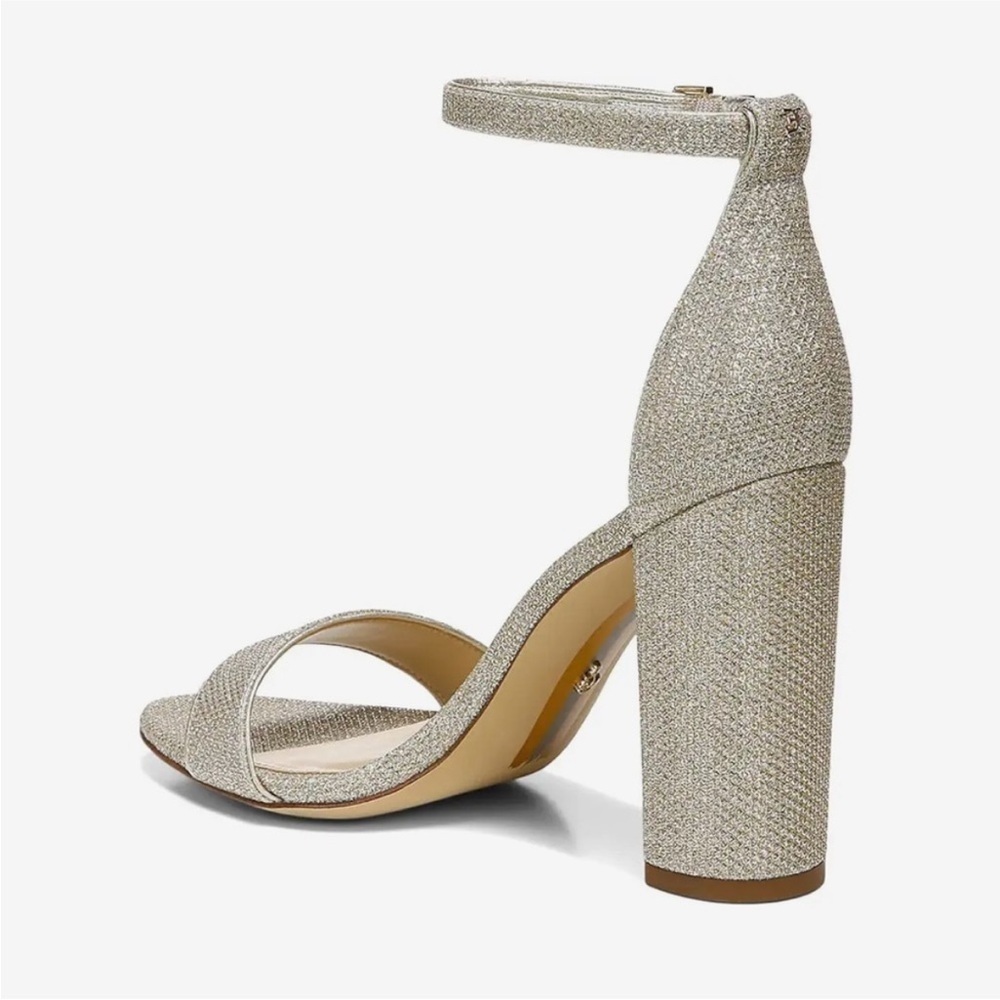 Sam Edelman Yaro Ankle Strap Sandal Heel in Sparkle Light Gold Mesh NEW WIDE - Picture 7 of 11